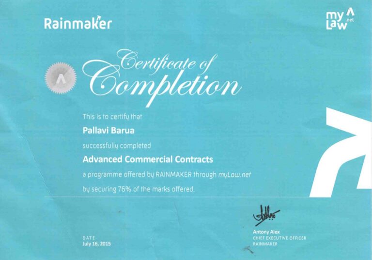 Certificate in Advanced Commercial Contracts from Rainmaker