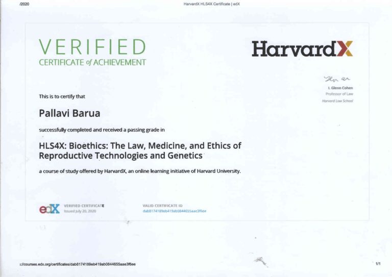 Certificate in Bioethics from harvard