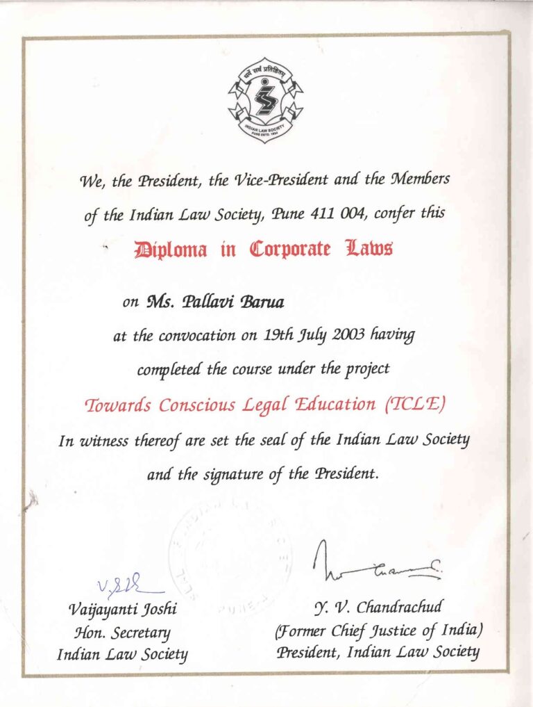 Diploma in Corporate Laws from Indian Law Society